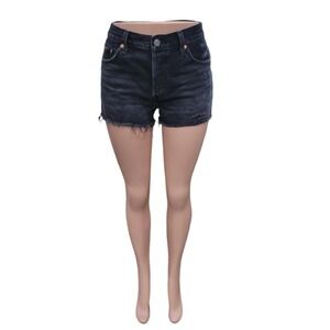 Levis 501 Black Denim Cutoff Shorts Womens 29 High Rise Distressed Button‎ Fly